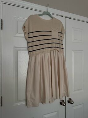 Amazon Cream Striped Knit-Top Mini Dress